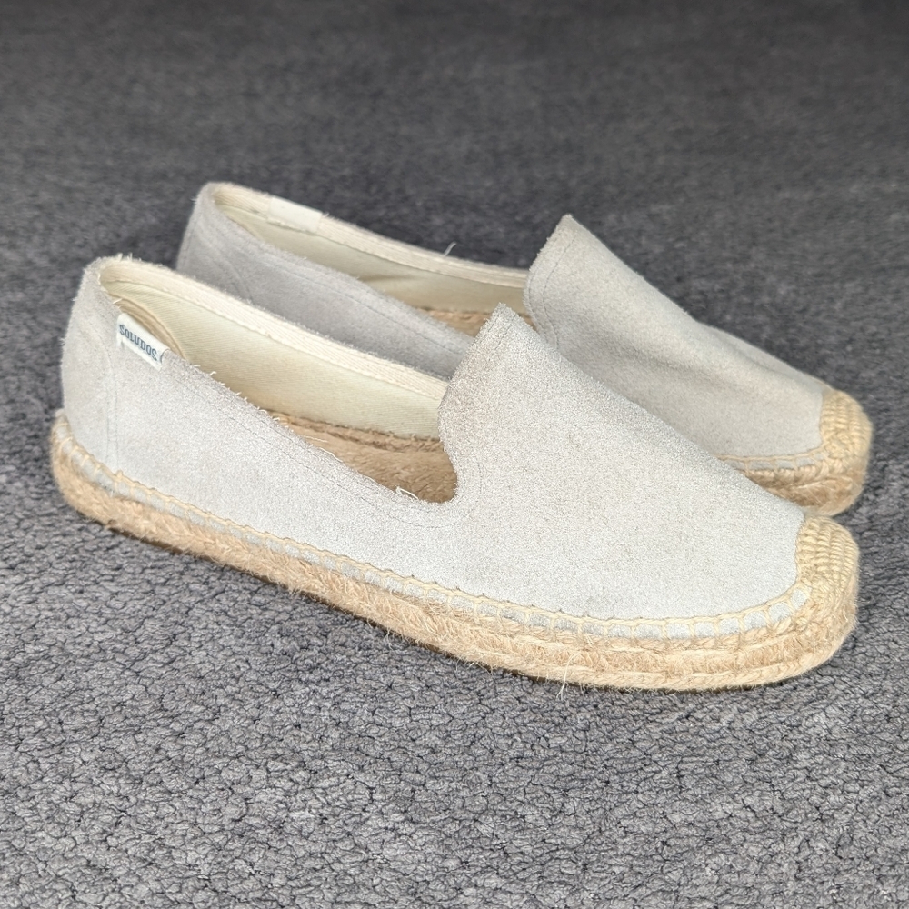 Soludos Suede Espadrille Platform Smoking Slippers Grey Women's 7.5 - Picture 2 of 12